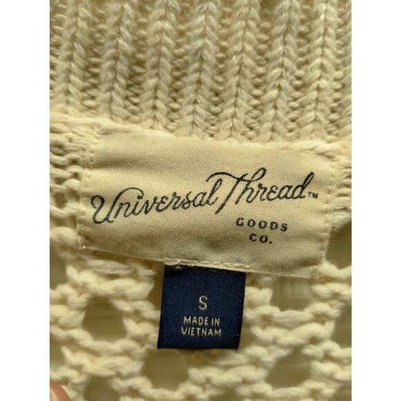 Universal Thread Size Small Cream Open Knit V-Neck Crochet Pullover Sweater Top - Picture 4 of 5